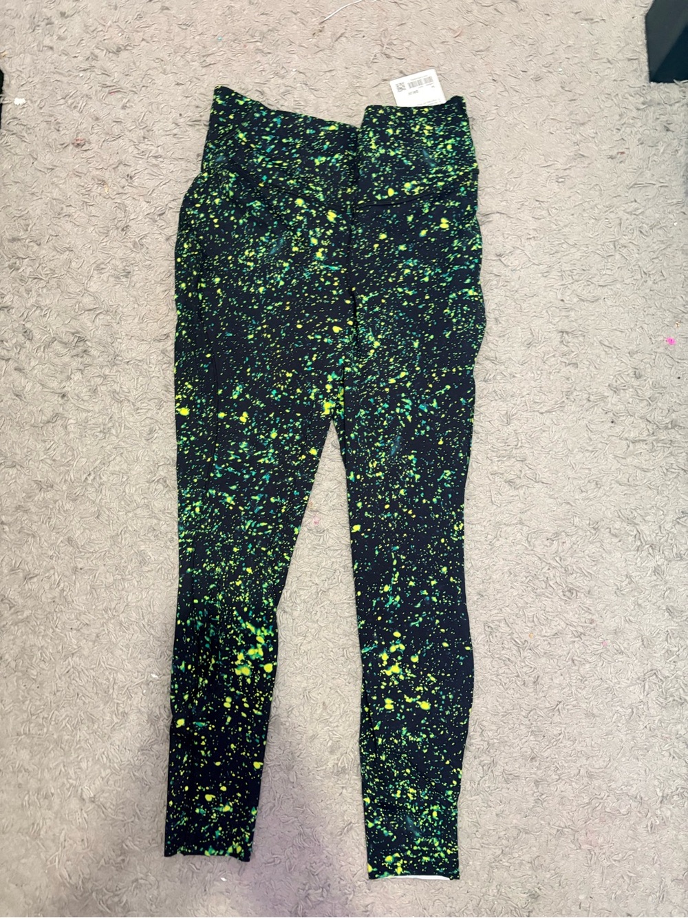 lululemon athletica Black Leggings with Neon Green Splatter